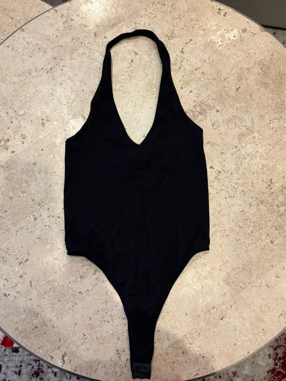 Bozzolo Black Ribbed Halter Bodysuit